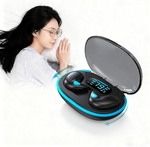 Wireless Sleep Bluetooth in-Ear Headphones, Mini Invisible Earbuds with LED Digital Display Charging Case, Suitable for Side Sleepers, Bone Conduction for Clear Calls, Noise Cancelling - Black in Saudi Arabia