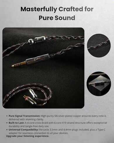 Essonio ES-C13 شاشة داخل الأذن مصنوعة يدويًا من الخشب، 2 Knowles BA+1DD Hybrid Hi-Fi IEM، سماعات أذن سلكية لإلغاء الضوضاء، كابل 5N مطلي بالفضة، 3.5/4.4 مم/النوع C، سماعات أذن احترافية للاستوديو والموسيقى والمسرح in Kuwait