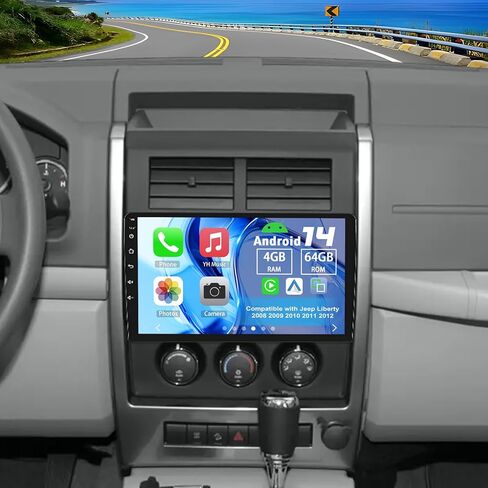 Android 14 Double Din Car Stereo Upgrade Radio for Jeep Liberty 2008-2012, 4G+64G 10" Touchscreen Wireless Carplay Android Auto GPS WiFi Bluetooth RDS DSP SWC Mirrorlink Mic Backup Camera in Saudi Arabia
