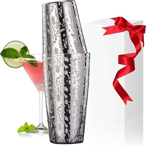 2 Piece Etching Boston Shaker Set Stainless Steel Cocktail Shaker 18oz & 28oz Martini Shaker Tin for Bartending and Home Bar Professional Bartender Kits (Silver)¡­ in Saudi Arabia