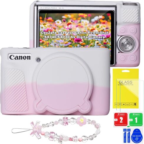 حافظة لكاميرا Canon PowerShot SX740/SX730 hs، واقي من السيليكون الناعم مع غطاء عدسة قابل للإزالة، ملحقات كاميرا Canon SX740 hs (غطاءان من الزجاج المقسى، 1 حزام معصم ساحر) in Saudi Arabia