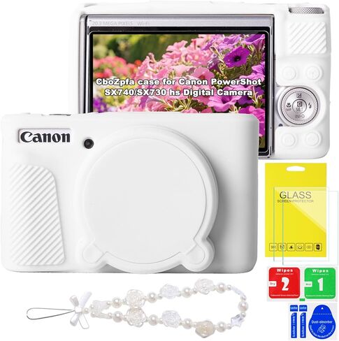 حافظة لكاميرا Canon PowerShot SX740/SX730 hs، واقي من السيليكون الناعم مع غطاء عدسة قابل للإزالة، ملحقات كاميرا Canon SX740 hs (غطاءان من الزجاج المقسى، 1 حزام معصم ساحر) in Saudi Arabia