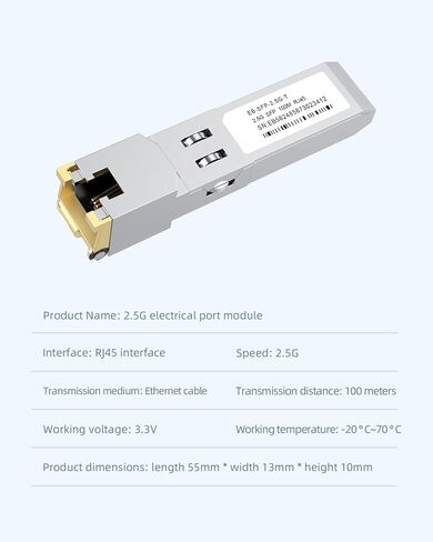 وحدة بصرية SFP إلى RJ45 2.5GBASE-T، جهاز إرسال واستقبال بمنفذ RJ45 أحادي SFP لـ Cisco/Huawei/Ruijie/H3C/أخرى، مسافة تصل إلى 100M/328FT، وحدة إيثرنت نحاسية SFP 2500M in Kuwait
