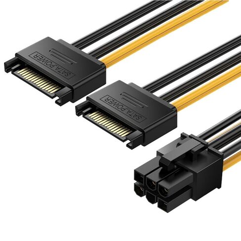 كابل موصلات ذكر Sata15pin إلى 6Pin لوحدة معالجة الرسومات كابل إمداد الطاقة تمديد إمداد الطاقة كابل طاقة الكمبيوتر 7.87in in Kuwait