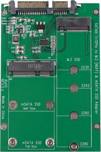 محرك أقراص الحالة الصلبة 2 في 1 Mini PCI-E M.2 NGFF + mSATA SSD إلى بطاقة محول لوحة محول SATA 3.0 مع طقم صامولة لولبية 2 حزمة (SATA3 / M) in Saudi Arabia