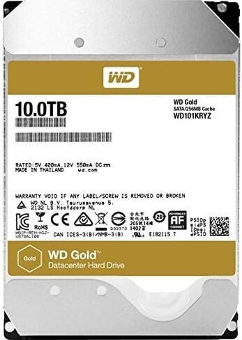 محرك الأقراص الصلبة لمركز البيانات WD 10 تيرابايت - 7200 دورة في الدقيقة فئة SATA 6 جيجابايت/ثانية وذاكرة تخزين مؤقت 128 ميجابايت 3.5 بوصة، ذهبي (WD101KRYZ) (متجدد) in Kuwait