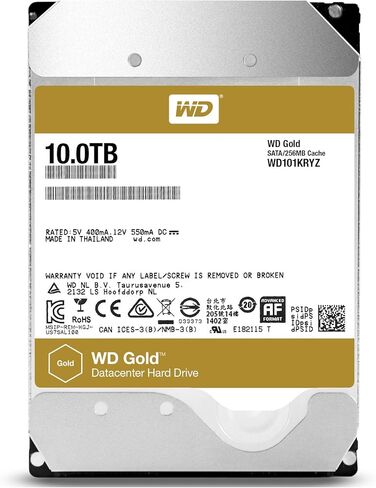 محرك الأقراص الصلبة لمركز البيانات WD 10 تيرابايت - 7200 دورة في الدقيقة فئة SATA 6 جيجابايت/ثانية وذاكرة تخزين مؤقت 128 ميجابايت 3.5 بوصة، ذهبي (WD101KRYZ) (متجدد) in Kuwait