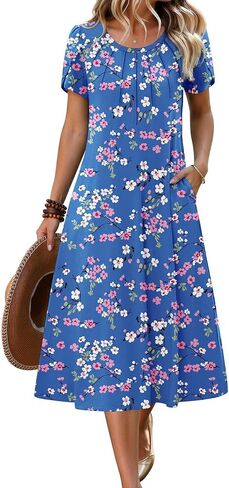 ZEAGOO Womens Casual Summer Dress 2026 Petal Short Sleeve Dresses with Pleats Midi A Line Flowy Dress Boho Sundress in Saudi Arabia