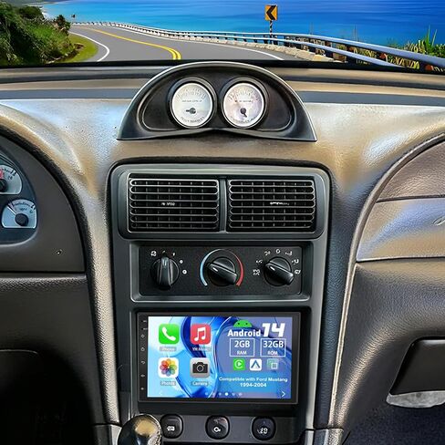 راديو ستيريو للسيارة Android 14 Double Din متوافق مع Ford Mustang 1994-2004، 7 بوصة راديو سيارة تعمل باللمس مع Carplay لاسلكي Android Auto GPS WiFi Bluetooth RDS DSP SWC Mic كاميرا احتياطية in Kuwait