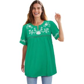 Woman Within Plus Size Embroidered Split-Neck Tunic in Saudi Arabia