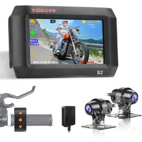 VSYSTO 4.5 Inch Screen WiFi Motorcycle Dash Cam, Waterproof HD 1080P Selfie & Front & Rear Camera 150° Wide Angle Fish Eye Lens, Tire Pressure Sensors, Parking Monitoring, GPS(Black-4.5InchPro) in Saudi Arabia