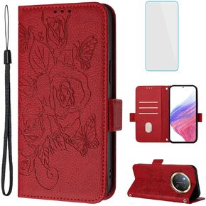 حافظة هاتف Honor Magic7 Lite 5G/X9C 5G محفظة مع شاشة حماية RFID تحجب بطاقة الوجه للسيدات غطاء هاتف خلوي حافظة زهور Blutterfly لهاتف Honor Magic 7 Lite HonorX9C 5G أزرق داكن in Kuwait
