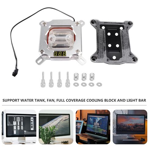 TEHAUX CPU Water Block with Temperature Digital Display for 1150/1151/1155/1156/2011 Platforms, Motherboard Lighting Sync Compatible, Silver Cooling Block for PC Enthusiasts in Saudi Arabia