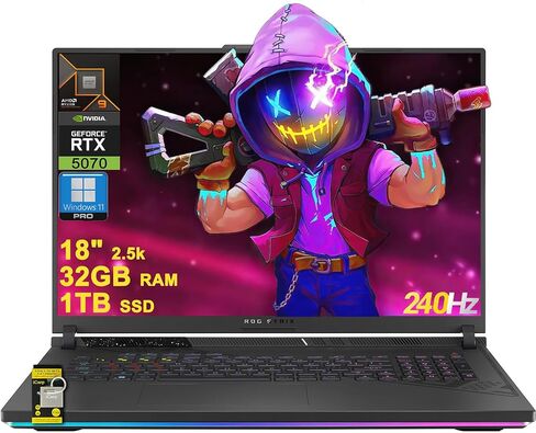 ASUS ROG Strix G18 G814 Gaming Laptop 18" 2.5k (2560x1600) 240Hz (100% DCI-P3) AMD 16-core Ryzen 9 9955HX (>i9-14900HX) 64GB DDR5 4TB SSD GeForce RTX 5070 4-Zone RGB Backlit Wi-Fi6E Win11Pro ICP Hub in Saudi Arabia