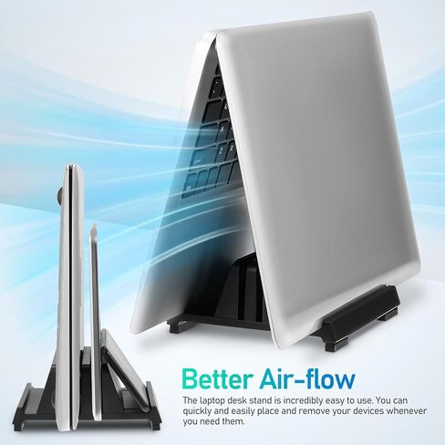 Adjustable Laptop Vertical Dock with Dual Slots, Black Vertical Laptop Stand Workspace Organizer for Office Desk and Home Use in Saudi Arabia