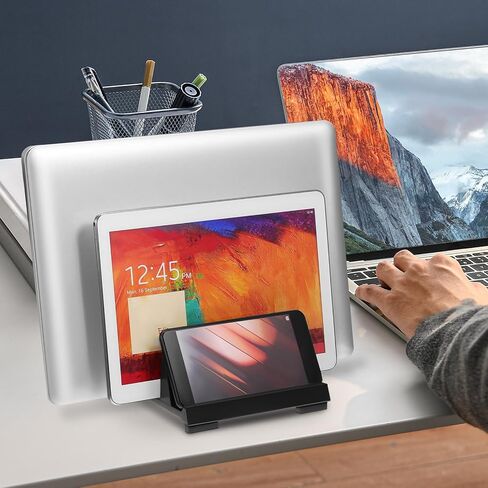 Adjustable Laptop Vertical Dock with Dual Slots, Black Vertical Laptop Stand Workspace Organizer for Office Desk and Home Use in Saudi Arabia