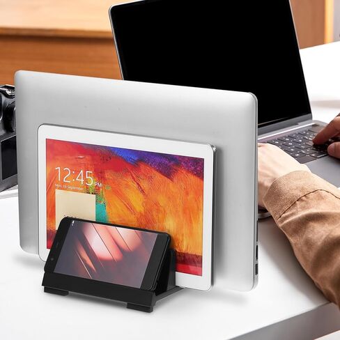 Adjustable Laptop Vertical Dock with Dual Slots, Black Vertical Laptop Stand Workspace Organizer for Office Desk and Home Use in Saudi Arabia