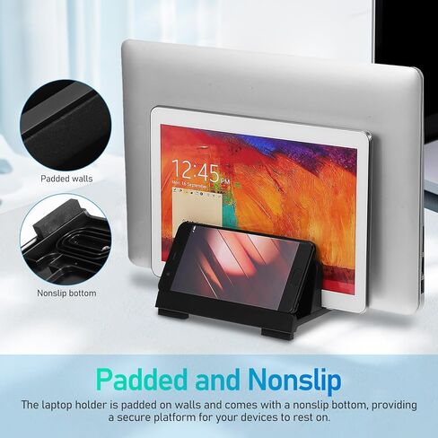 Adjustable Laptop Vertical Dock with Dual Slots, Black Vertical Laptop Stand Workspace Organizer for Office Desk and Home Use in Saudi Arabia