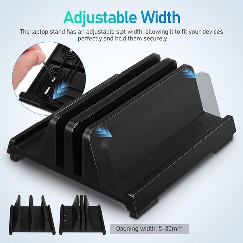 Adjustable Laptop Vertical Dock with Dual Slots, Black Vertical Laptop Stand Workspace Organizer for Office Desk and Home Use in Saudi Arabia