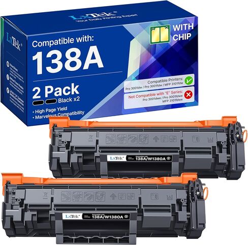 LxTek 138A Black Toner Cartridge with CHIP Compatible Repalcement for HP 138A Black Laserjet Toner Cartridge W1380A 138X W1380X for HP Laserjet Pro MFP 3101fdw 3101sdw 3001dw 3001fdw Printer (2 Black) in Saudi Arabia