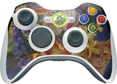 غلاف Skinit المخصص للألعاب المتوافق مع وحدة التحكم اللاسلكية Xbox 360 - مرخص رسميًا من Nene Thomas Tabby Cat مع الزهور من Nene Thomas Design in Saudi Arabia