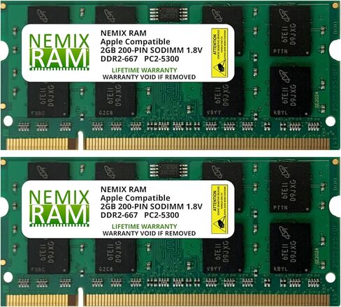 NEMIX RAM 4GB (2X2GB) DDR2 667MHz PC2-5300 2Rx8 1.8V 200-PIN Non-ECC SODIMM Laptop Memory KIT Compatible with Apple MacBook, MacBook Pro, and iMac in Saudi Arabia