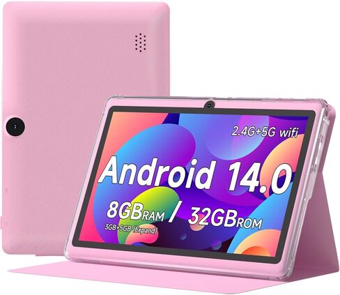 Andriod Tablet 7 Inch with Protective Case, RAM 8GB (3GB+5GB Expand) ROM 32GB 1TB Expand, IPS 1024 * 600 Bluetooth, 2.4G+5G WiFi, GMS, Widevine L1,YouTube, Netfilx (Pink) in Saudi Arabia