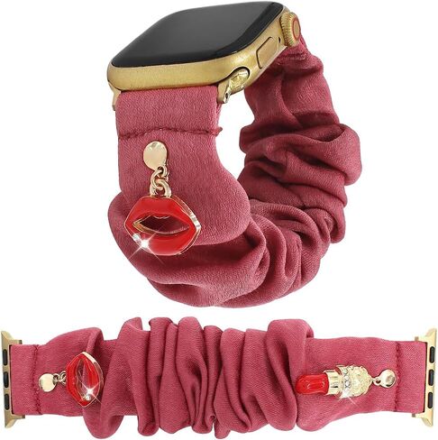 Stylish Scrunchie Band Compatible with Apple Watch Bands Women 46 49 44 45 42 41 40 38mm,Stretch Wristband with Cute Charms Pendants Satin Strap for iWatch Series 11 10 9 8 7 6 5 4 SE/Ultra 3 2 1 in Saudi Arabia