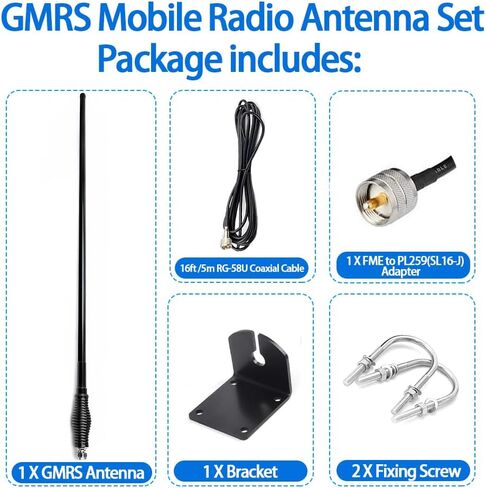 Bull-Bar GMRS Radio Antenna GMRS Mobile Antenna, 462MHz 467MHz UHF GMRS Antenna Heavy Duty Spring Base Compatible with Car Truck Pickup and Off-Road Vehicles Ham Midland Radio Repeater in Kuwait