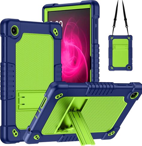 حافظة لجهاز T-Mobile Revvl Tab 2 2025 تم إصدارها 10.1 بوصة، حافظة واقية هجينة شديدة التحمل مقاومة للصدمات مدمجة في غطاء حزام الكتف بمسند لجهاز Revvl Tab 2 2025 (أسود) in Kuwait