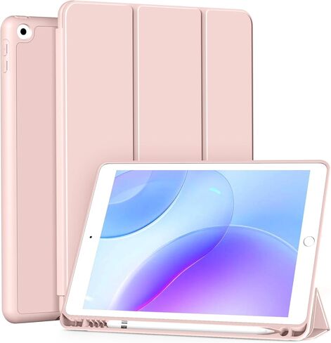 حافظة لجهاز iPad mini الجيل الخامس 2019 / Mini الجيل الرابع 2015 مع حامل أقلام، تنبيه/غفو تلقائي، حافظة خلفية نحيفة للغاية وخفيفة الوزن ثلاثية الطي من مادة TPU الذكية لجهاز iPad mini 5/4، وردي in Kuwait