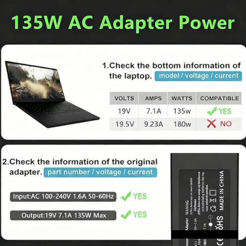 شاحن كمبيوتر محمول 135 واط متوافق مع شاحن Acer Nitro 5 7 N18C3 N18C4 AN515-51 AN515-52 AN515-53 AN515-54 AN517-51، بديل ADP-135KB T ADP-135NB B مزود الطاقة in Kuwait