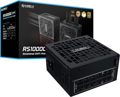 Lian Li RS 1000W Rotational Shift Fully Modular ATX Power Supply (W/o USB Fan Hub) 90° AC Inlet, Cybenetics Platinum, 80+ Gold, ATX 3.1, PCIe 5.1, 12V-2×6 Cable, 10 Year Warranty, White (RS1000G.W) in Kuwait