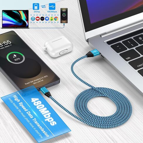 كابل شاحن سيارة لهاتف iPhone 17 Pro Max، سلك شحن iPhone 17، سلك Carplay لهاتف iPhone 17 Pro Air 16e 16 15 Pro Max/Plus 16، 3FT 2Pack 3.1A USB A إلى USB C كابل شحن سريع لهاتف Samsung A17 S25 in Kuwait