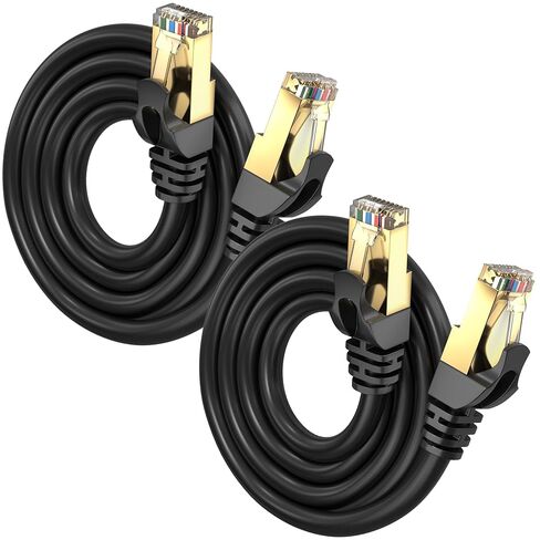 Cat 7 Ethernet Cable 2 ft - (2 Pack) High-Speed Cat7 Internet & Network LAN Patch Cables, RJ45 Connectors - Perfect for Gaming, Streaming, and More (Black) in Saudi Arabia