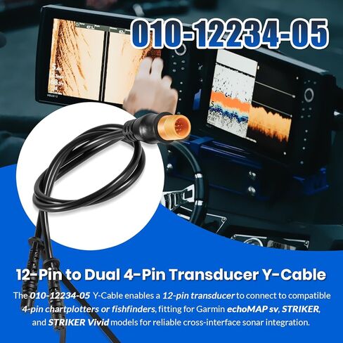 12-Pin إلى Dual 4-Pin محول Y-Cable 010-12234-05 لـ Garmin echoMAP 71sv/72sv/75sv، لـ Striker 7sv، لـ Striker Plus 7sv/9sv، لـ Striker Vivid 7sv/9sv Chartplotter أو Fish Finder in Kuwait