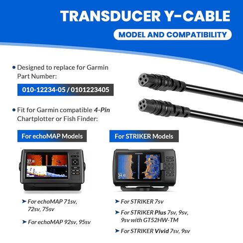 12-Pin إلى Dual 4-Pin محول Y-Cable 010-12234-05 لـ Garmin echoMAP 71sv/72sv/75sv، لـ Striker 7sv، لـ Striker Plus 7sv/9sv، لـ Striker Vivid 7sv/9sv Chartplotter أو Fish Finder in Kuwait