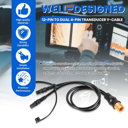 12-Pin إلى Dual 4-Pin محول Y-Cable 010-12234-05 لـ Garmin echoMAP 71sv/72sv/75sv، لـ Striker 7sv، لـ Striker Plus 7sv/9sv، لـ Striker Vivid 7sv/9sv Chartplotter أو Fish Finder in Kuwait