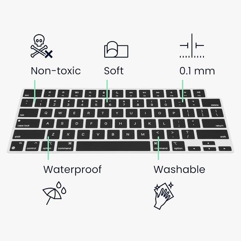 غطاء لوحة المفاتيح kwmobile متوافق مع Apple MacBook Air 13 M4 2025 A3240 - غطاء لوحة المفاتيح باللغة الإنجليزية الأمريكية QWERTY - أسود in Kuwait