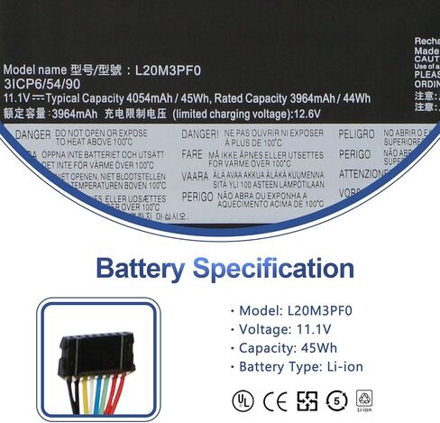 ANTIEE L20M3PF0 Laptop Battery for Lenovo IdeaPad 3-14ITL6 3-15ITL6 3-17ITL6 / S14 V14 V15 V17 G2-ITL G3-IAP / K14 Series L20C3PF0 L20L2PF0 L20L3PF0 L20B2PF0 L20M2PF8 L20M2PF0 L20C2PF0 11.1V 45Wh in Saudi Arabia