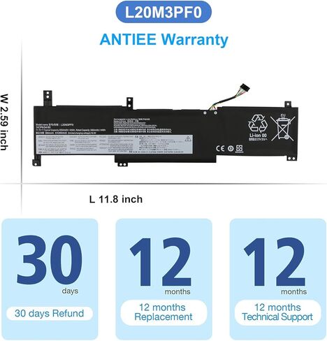 ANTIEE L20M3PF0 Laptop Battery for Lenovo IdeaPad 3-14ITL6 3-15ITL6 3-17ITL6 / S14 V14 V15 V17 G2-ITL G3-IAP / K14 Series L20C3PF0 L20L2PF0 L20L3PF0 L20B2PF0 L20M2PF8 L20M2PF0 L20C2PF0 11.1V 45Wh in Saudi Arabia