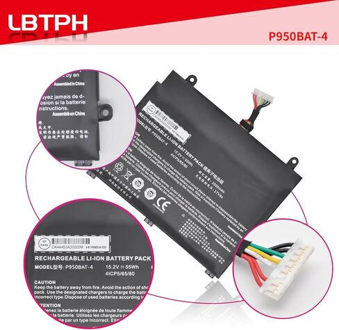 P950BAT-4 استبدال بطارية الكمبيوتر المحمول المتوافقة مع Clevo P950HP6 Sager NP8950 Series 6-87-p950s-52b01 15.2V 55Wh in Kuwait