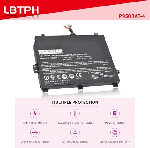 P950BAT-4 استبدال بطارية الكمبيوتر المحمول المتوافقة مع Clevo P950HP6 Sager NP8950 Series 6-87-p950s-52b01 15.2V 55Wh in Kuwait