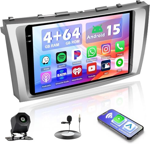 [4+128G] for Toyota Camry 2006-2011 Hikity Android 15 Car Stereo, 9" Incell Touchscreen Radio Wireless CarPlay/Android Auto Bluetooth GPS Navigation WiFi FM/RDS + AHD Backup Camera in Saudi Arabia