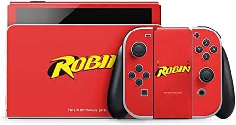 Skinit Decal Gaming Skin Compatible with Nintendo Switch OLED (2021) - Officially Licensed DC Comics Robin Official Logo Design in Saudi Arabia