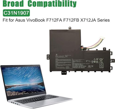 استبدال بطارية الكمبيوتر المحمول C31N1907 لأجهزة الكمبيوتر المحمول Asus VivoBook F712FA F712FB X712JA باللون الأسود 11.49 فولت 47 وات في الساعة 4165 مللي أمبير في الساعة in Kuwait