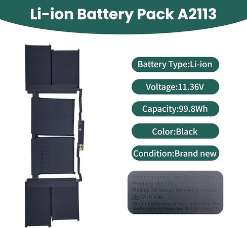 A2113 A2141 Battery Replacement for MacBook Pro 16 Inch A2141 Retina Series (Year 2019 2020) (EMC 3347, MVVL2 MVVL2LL/A MVVM2 MVVM2LL/A MVVJ2 MVVJ2LL/A MVVK2 MVVK2LL/A [11.36V 99.8Wh] in Saudi Arabia