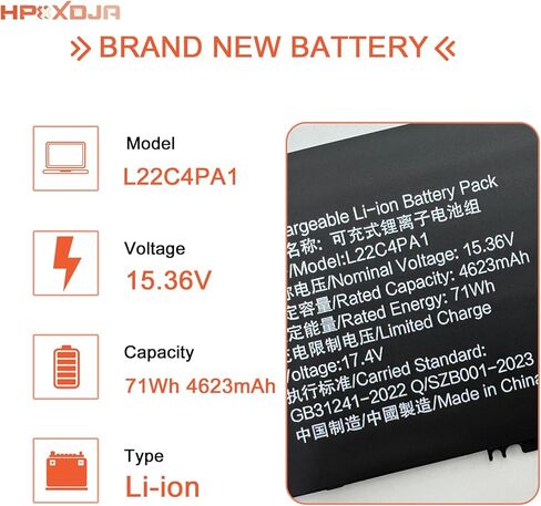 L22C4PA1 Laptop Battery Compatible with Lenovo Yoga 7 16ARP8 16IRL8 14ARP8 14IRL8 14IML9 Series L22D4PA1 L22M4PA1 SB11K38964 5B11K38966 SB11N45990 5B11N46035 71Wh 4623mAh 15.36V in Kuwait