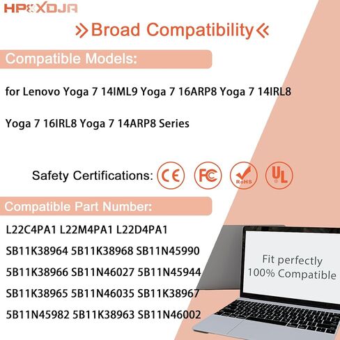 L22C4PA1 Laptop Battery Compatible with Lenovo Yoga 7 16ARP8 16IRL8 14ARP8 14IRL8 14IML9 Series L22D4PA1 L22M4PA1 SB11K38964 5B11K38966 SB11N45990 5B11N46035 71Wh 4623mAh 15.36V in Kuwait