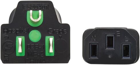 Tripp Lite Safe-IT Medical Hospital-Grade 5-15P to C13 Power Cord, Coiled Cable, Green Dot, 13 Amps 125 Volts, 16 AWG, 8 Feet / 2.4 Meters, Lifetime Limited Manufacturer's Warranty (P006AB-C08-HG) in Saudi Arabia